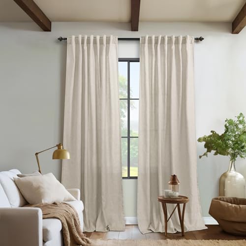 Koufall Linen Back Tab Rod Pocket Linen Sheer Curtains For Living Room 52X102 Inches Long