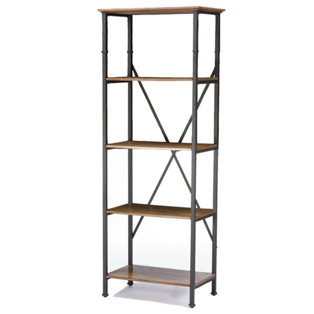 Baxton Studio Lancashire Wood and Metal Bookcase, Brown