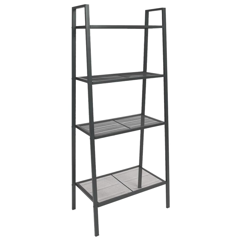 vidaXL Freestanding Ladder Bookcase with 4 Mesh Metal Shelves, Anthracite - Compact, Easy to Maintain, Suitable for Office, Bathroom or Living Room