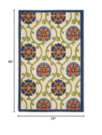 HomeRoots Blue/Multicolor 100% Polypropylene 3’ x 4’ Blue Floral Vines Indoor Outdoor Area Rug