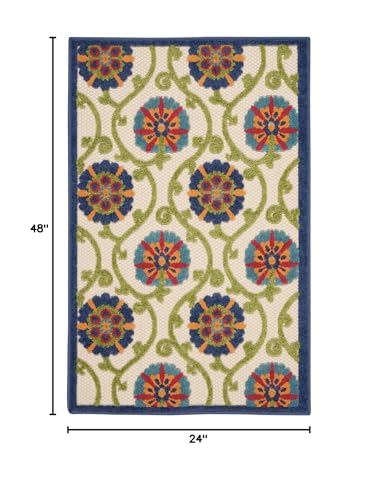 HomeRoots Blue/Multicolor 100% Polypropylene 3’ x 4’ Blue Floral Vines Indoor Outdoor Area Rug
