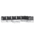 vidaXL 8-Piece Outdoor Patio Lounge Set - White Steel Frame, Durable Woven Fabric Material, Thickly Padded Cushions, Backrest for Extra Comfort and Modular Design