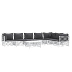 vidaXL 8-Piece Outdoor Patio Lounge Set - White Steel Frame, Durable Woven Fabric Material, Thickly Padded Cushions, Backrest for Extra Comfort and Modular Design