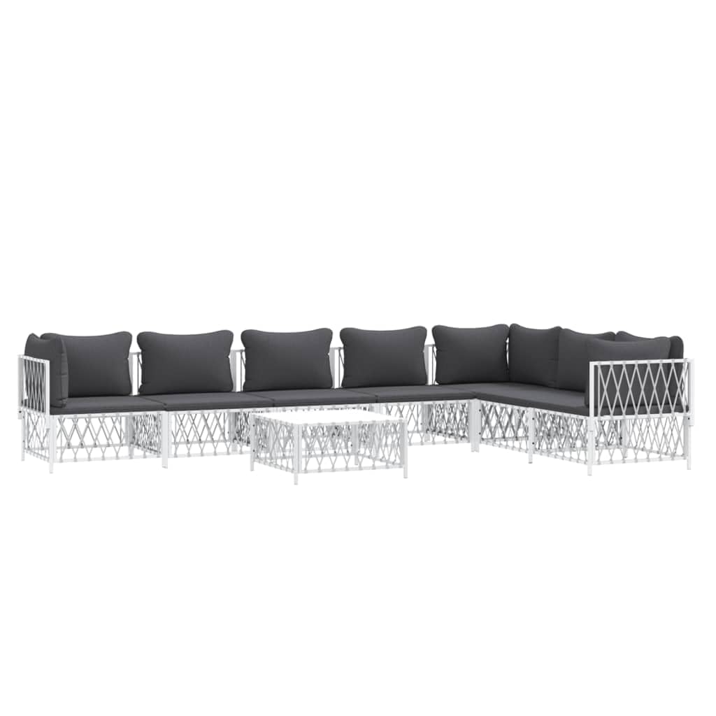 vidaXL 8-Piece Outdoor Patio Lounge Set - White Steel Frame, Durable Woven Fabric Material, Thickly Padded Cushions, Backrest for Extra Comfort and Modular Design