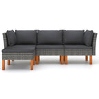vidaXL 4-Piece Farmhouse Modern Patio Lounge Set with Padded Cushions - Poly Rattan Construction and Solid Eucalyptus Wood Legs - Gray/Anthracite