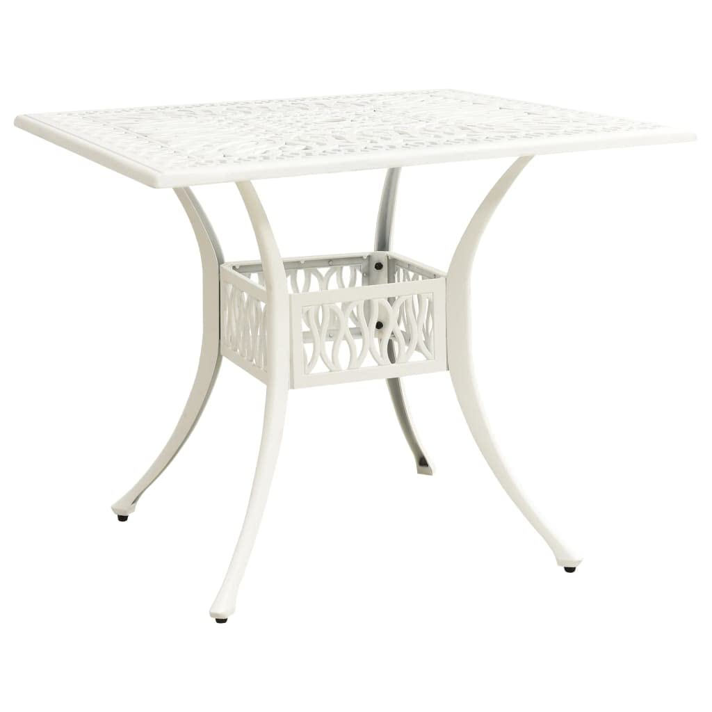 vidaXL Outdoor Patio Table - Weather-Resistant Cast Aluminum - 35.4"x35.4"x28.7" White Table with Umbrella Hole - Square Shaped Garden Furniture