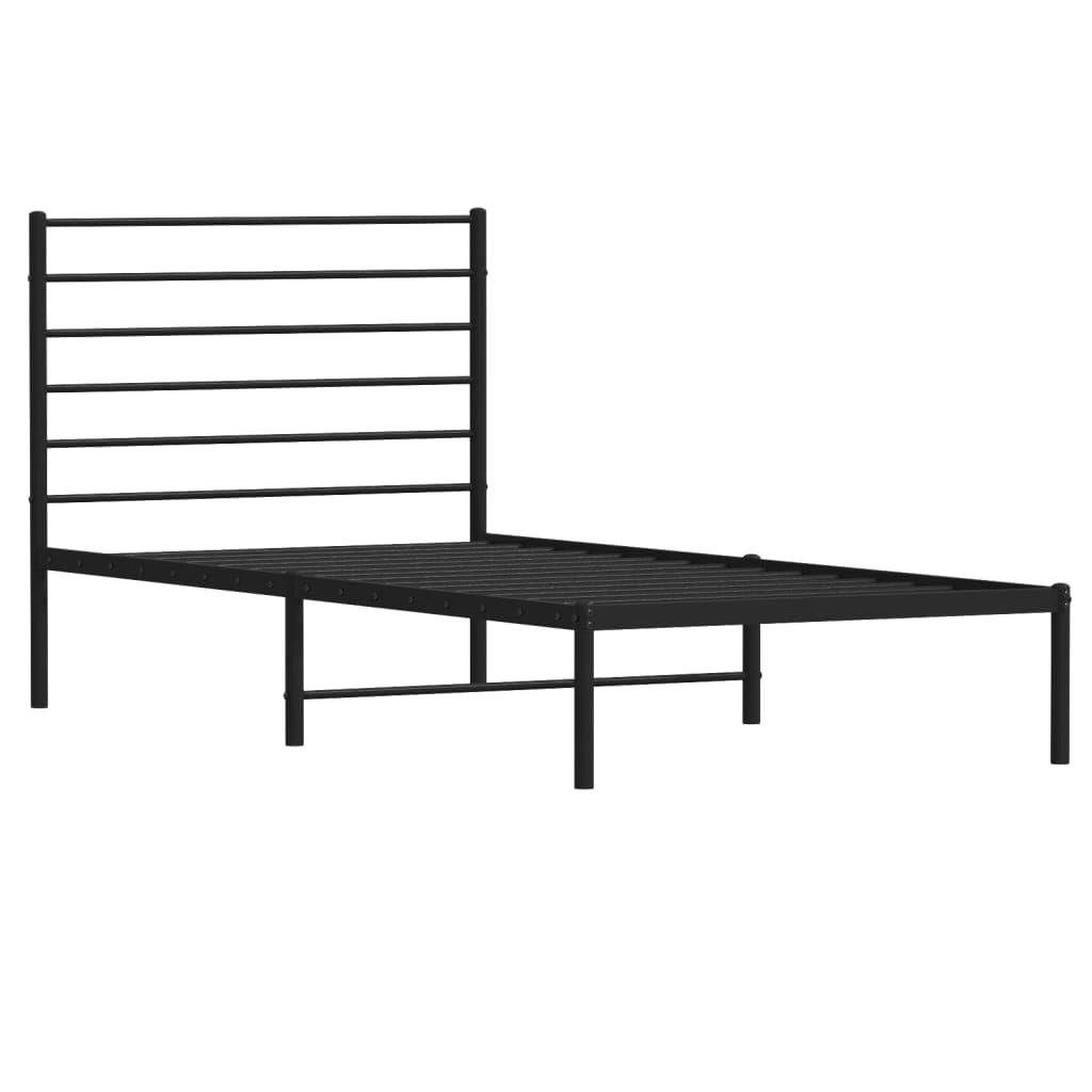 vidaXL 12 Inch Twin Metal Bed Frame with Headboard, No Box Spring Needed, Noise Free Platform Bed Frame with Steel Slats, Easy Assembly, Under Bed Storage, Minimalist, Black