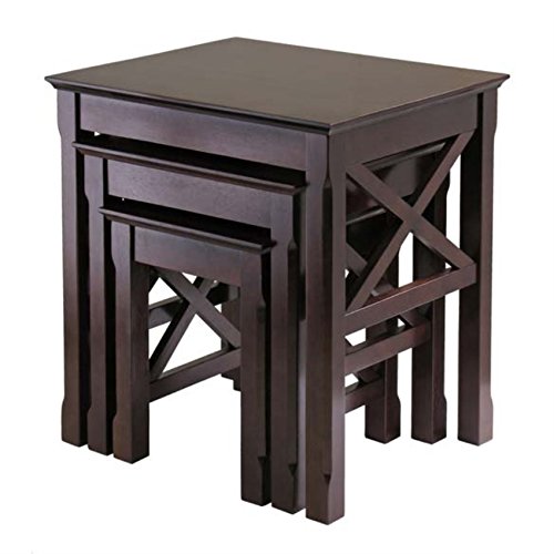 Ergode Xola 3-Pc Nesting Table Set - Solid Wood, Cappuccino Finish, 'X' Cross Design, Space-Saving, Multi-Functional Accent & End Tables - Large: 21.1'W x 17.3'D x 22.1'H, Easy Assembly