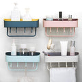 WENGTY WallMounted Storage Rack, Floating Shelves for Wall,Shower Caddy Basket Shelf with Hooks, No Drilling, Suitable for Kitc