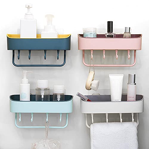 WENGTY WallMounted Storage Rack, Floating Shelves for Wall,Shower Caddy Basket Shelf with Hooks, No Drilling, Suitable for Kitc