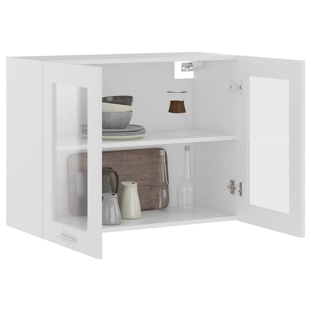 vidaXL - Glass Hanging Cabinet with 2 Shelves - Kitchen Cabinet - White - 80 x 31 x 60 cm