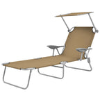 vidaXL Folding Sun Lounger, Folding Sunlounger with Adjustable Backrest, Sunbed with Canopy, Pool Lounge Chair for Outdoor Porch, Steel Taupe