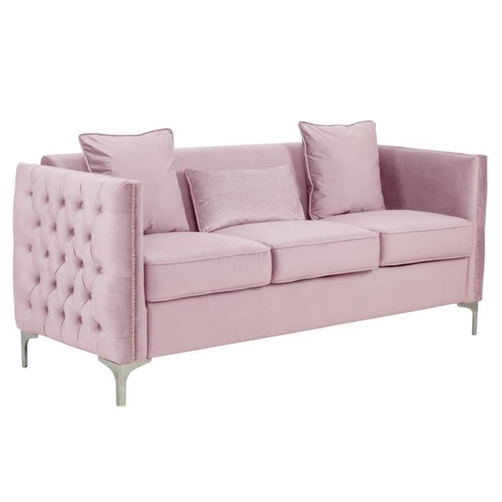 Lilola Home Bayberry Pink Velvet Sofa Loveseat Chair Living Room Set