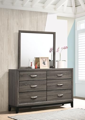 Coaster Home Furnishings Watson Transitional 58-inch 6-Drawer Bedroom Dresser with Mirror Bedroom Clothing Storage Cabinet Wide Chest of Drawers Organizer Unit Grey Oak 212423M
