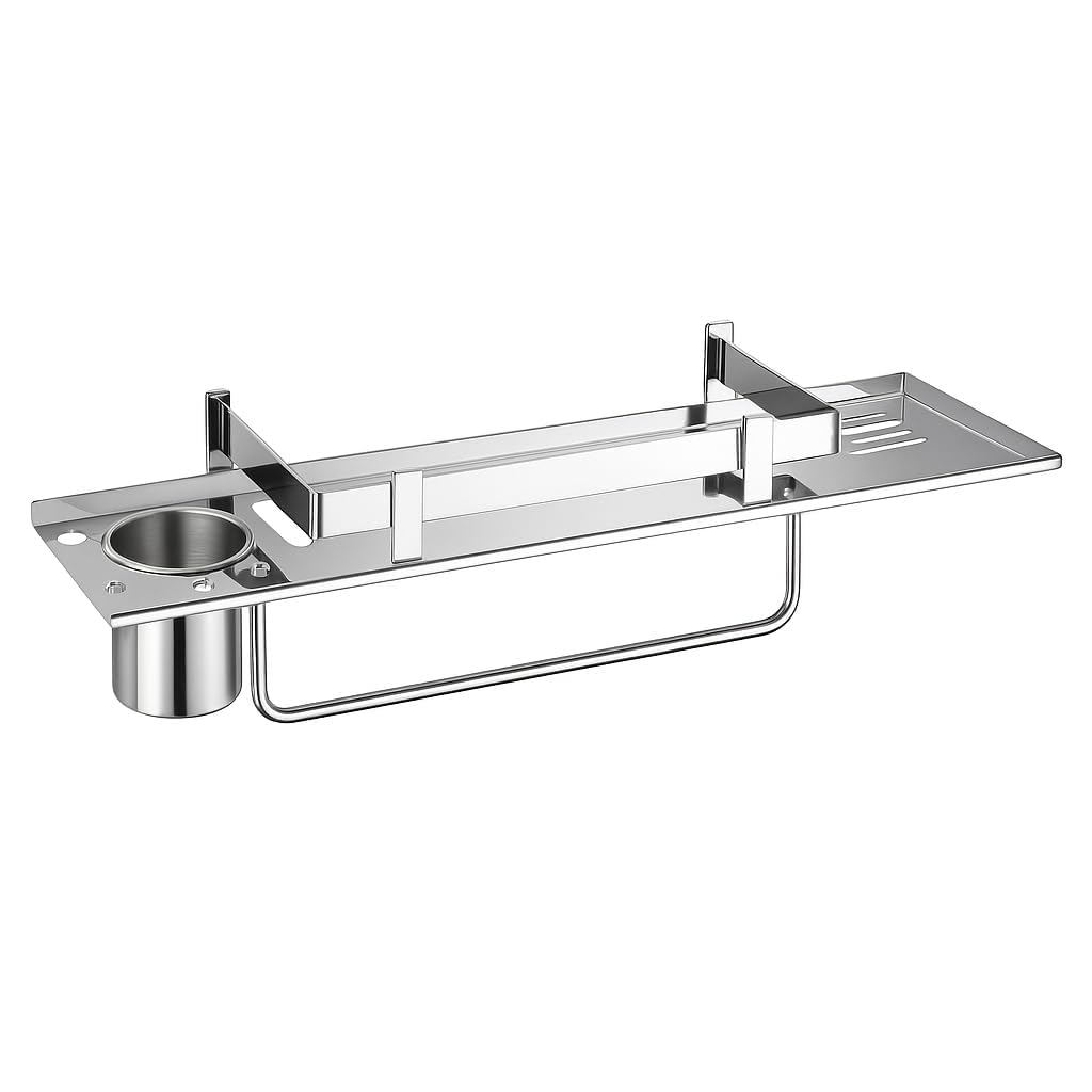 Risva 4 In 1 Wall Mounted Bathroom Shelf | (18 Inch) Stainless Steel Chrome Finish Rack With Napkin Holder Soap Stand & Tumbler 