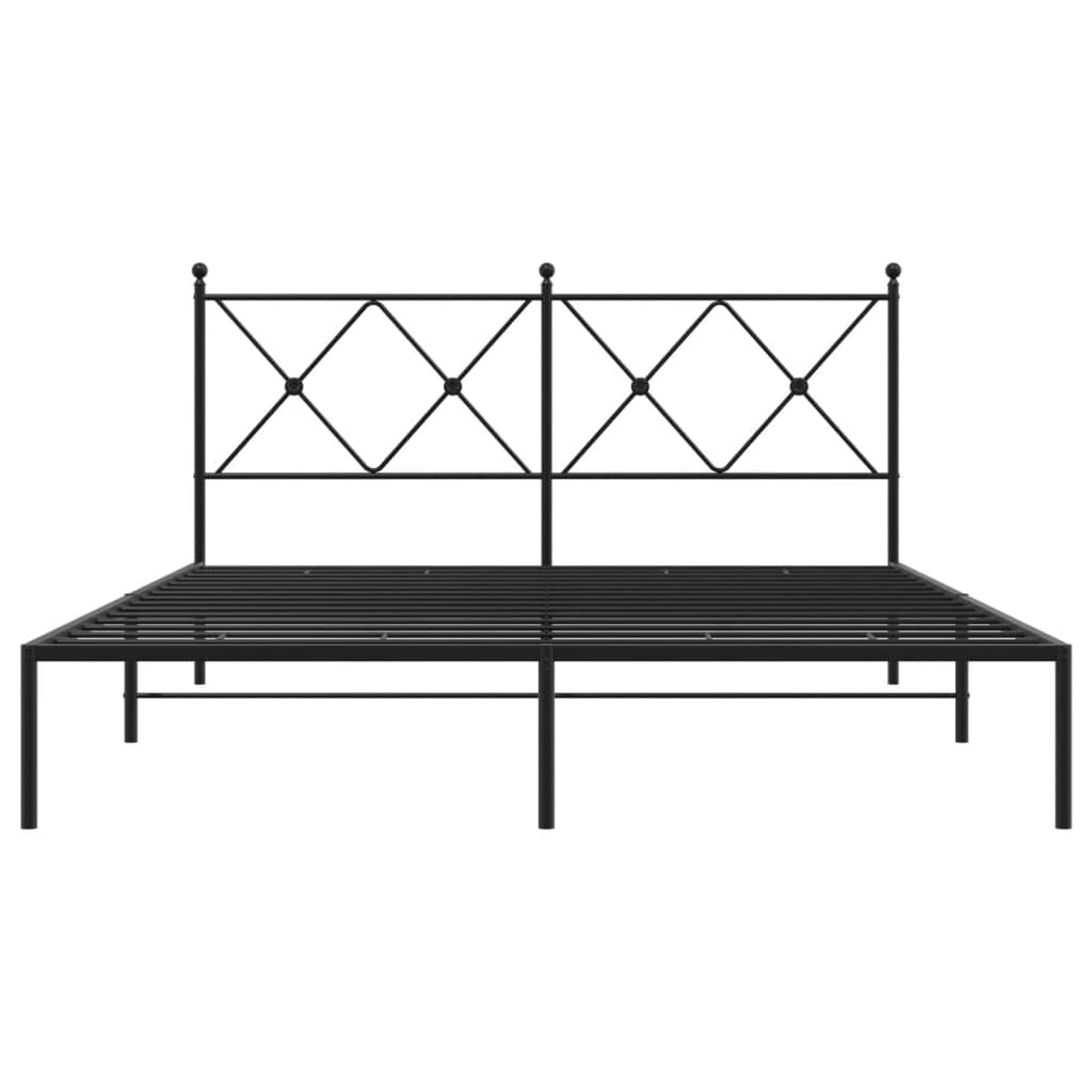 vidaXL Metal Double Bed Frame with Headboard - Black Steel, 81.5"x61.4"x35.6" for Mattress 59.1"x78.7" - Modern Bedroom Furniture