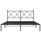 vidaXL Metal Double Bed Frame with Headboard - Black Steel, 81.5"x61.4"x35.6" for Mattress 59.1"x78.7" - Modern Bedroom Furniture