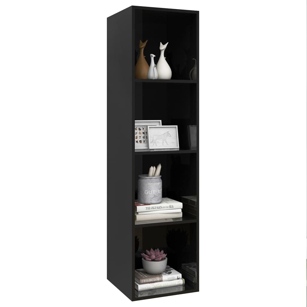 vidaXL Wall-mounted TV Cabinet High Gloss Black 14.6&quot;x14.6&quot;x56.1&quot; Chipboard