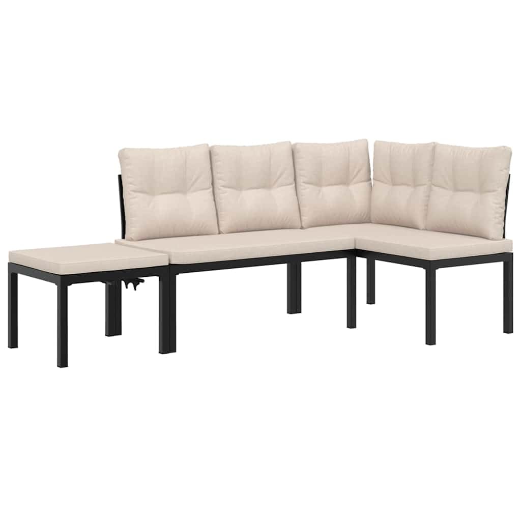 vidaXL Patio Bench Set with Cushions 3 pcs Black Powdercoated Steel