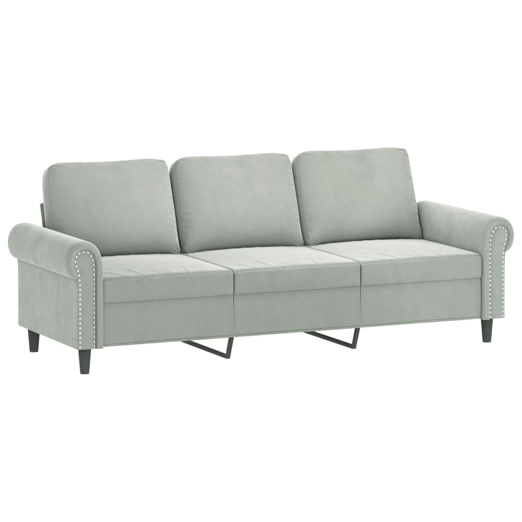 vidaXL Contemporary 3-Seater Sofa with Throw Pillows in Light Gray Velvet Fabric and Metal Frame – Living Room, Lounge, Office Seating