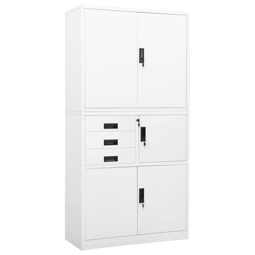 vidaXL Filing Cabinet, Storage Cabinet with Shelves, Lockable Metal Cabinet for Home Office Living Room, Industrial Style, White Steel