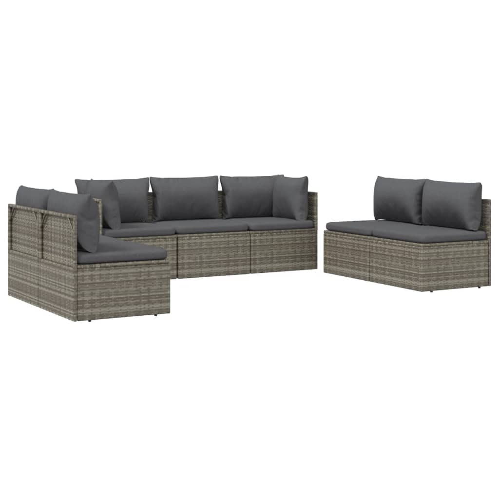 Vidaxl Patio Furniture Set 7 Piece, Lounge Sofa Set For Porch Deck Garden, Outdoor Furniture Set With Cushions, Loveseat Sofa, Gray Poly Rattan