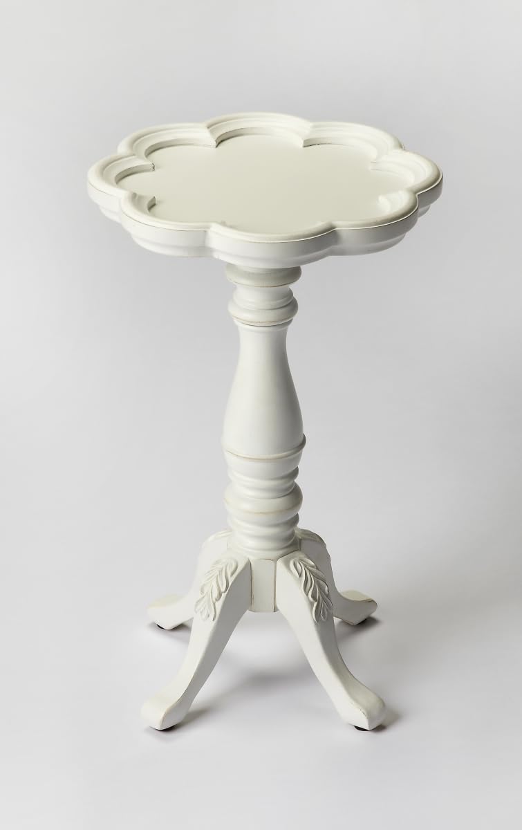 HomeRoots 476435 20 in. Cottage Wood Floral Top End Table, White