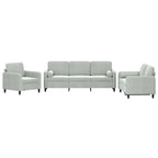 vidaXL Modern Velvet Living Room Set - Light Gray 3-Piece Sofa Collection, Comfortable Seating with Armchair, 2-Seater, 3-Seater Sofas and Roll Pillows