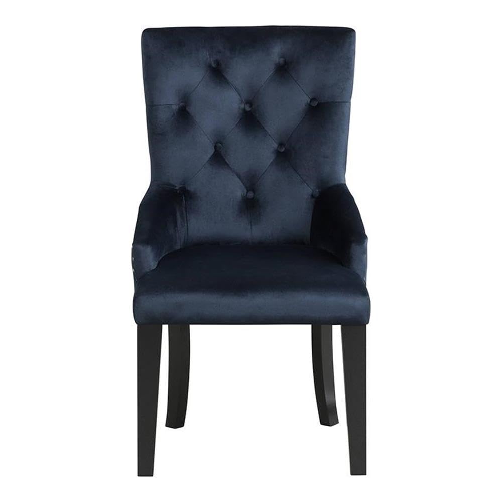 Acme Varian II Velvet Tufted Side Chair with Nail-Head Trim in Black and Silver