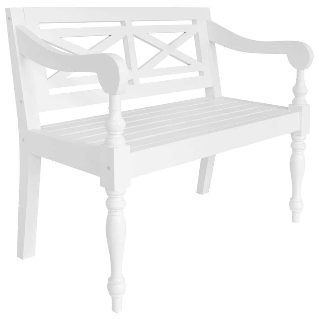 vidaXL Batavia Two Seater Bench in Elegant Solid Mahogany Wood with White Finish for Indoor Living Space