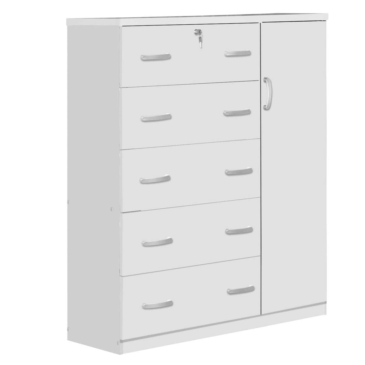 Better Home Products JCF Sofie 5 Drawer Wooden Tall Chest Wardrobe in White