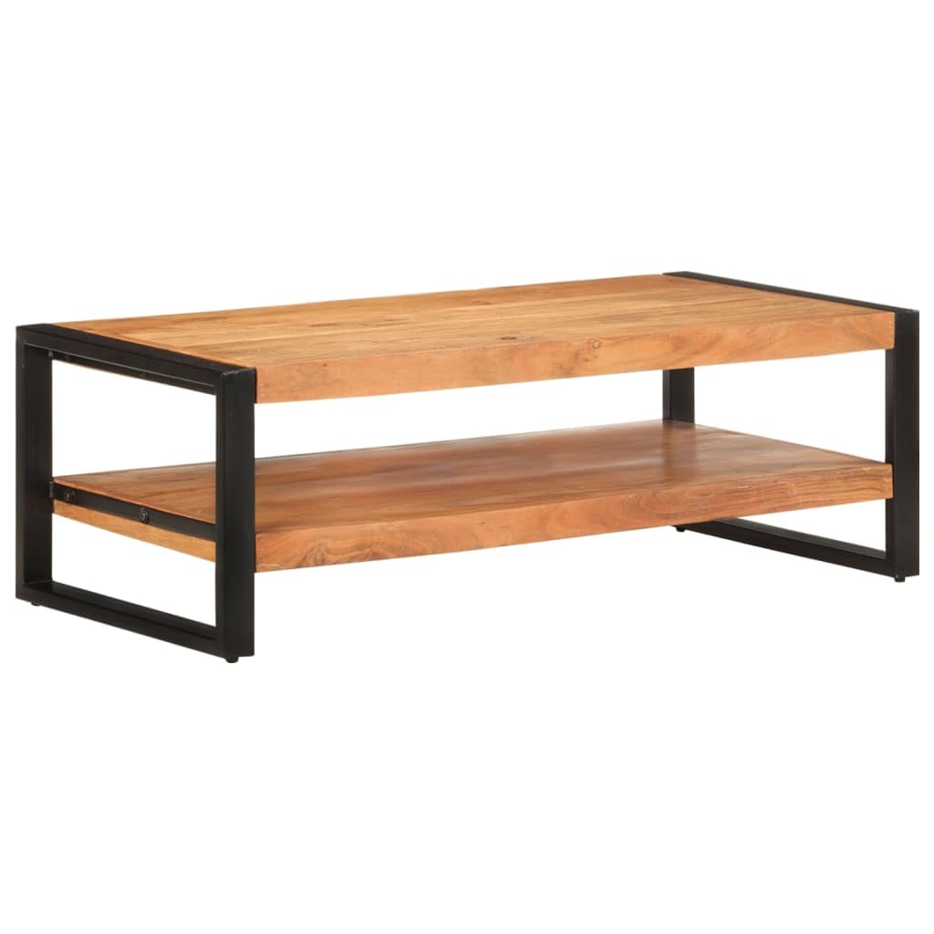 vidaXL Rustic Coffee Table - Solid Acacia Wood and Iron Frame, with 2 Storage Layers, Brown, Unique Natural Finish, Stable and Durable, for Living Room, Lounge, Indoors