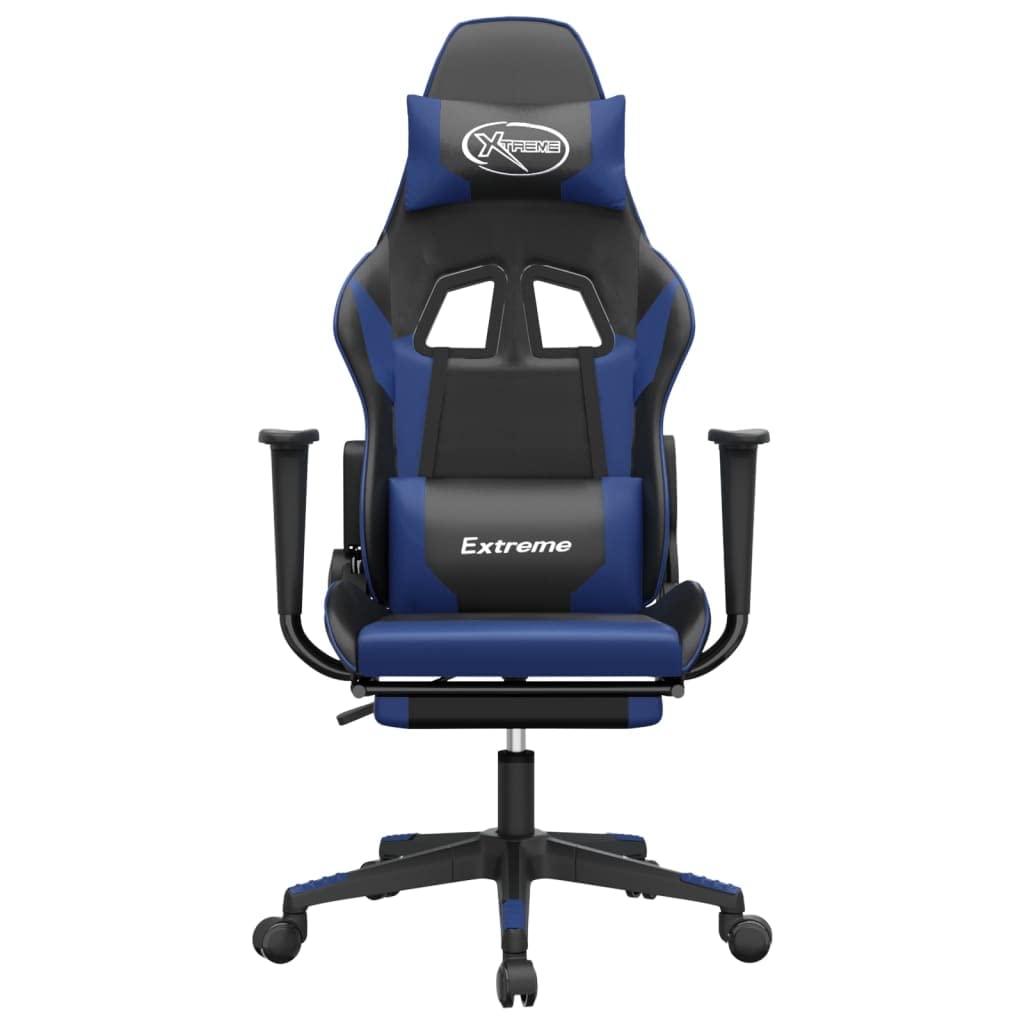 vidaXL Adjustable Gaming Chair with Footrest, Faux Leather, Black and Blue - Swivel Design, Durable Construction, Luxurious Look, Ultimate Comfort for Gamers