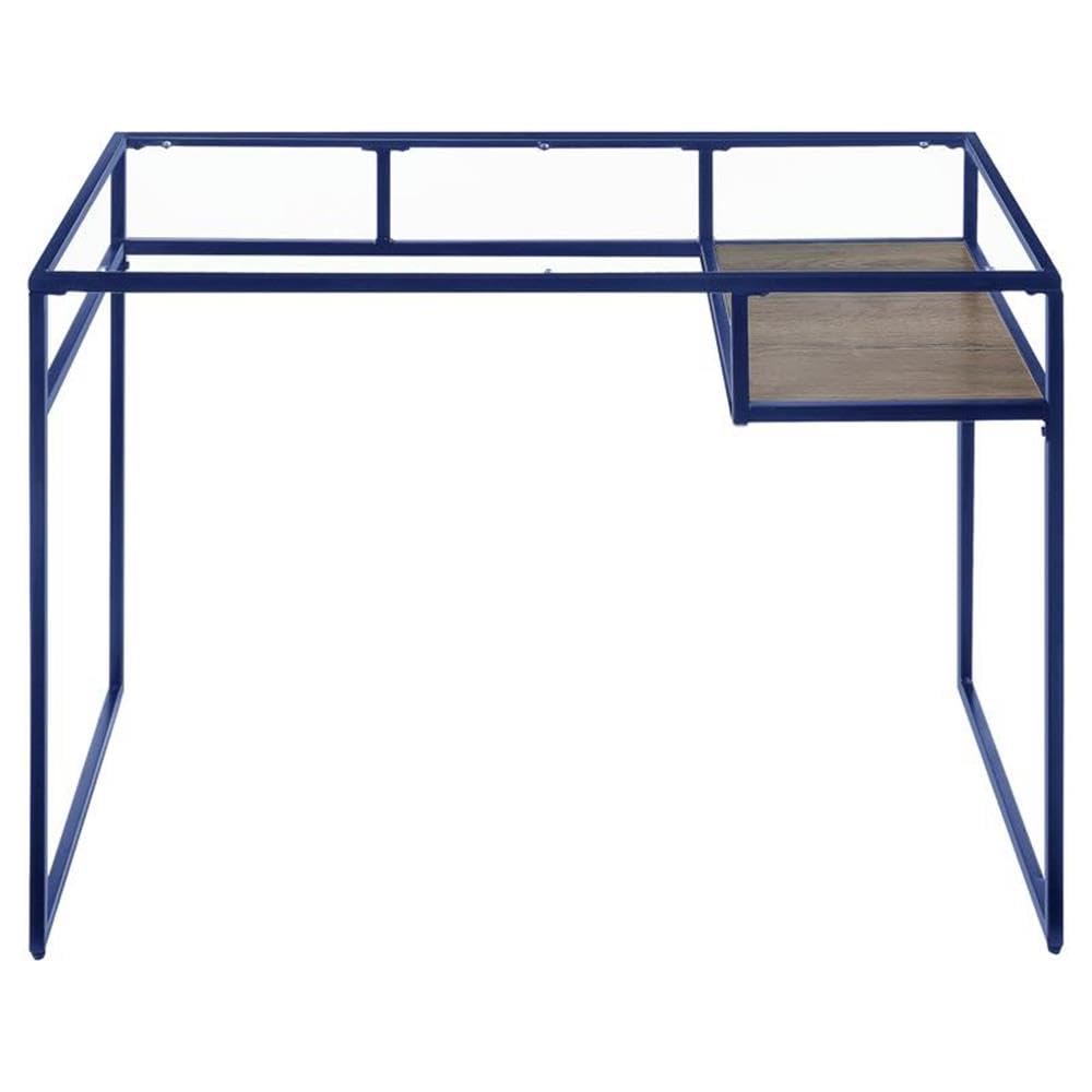 Acme Yasin Glass Rectangle Top 1-Shelf Writing Desk in Blue and Clear