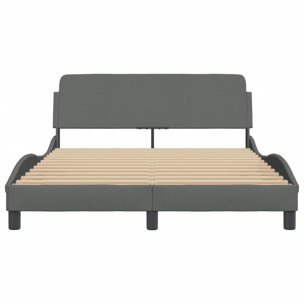 vidaXL Dark Gray Double Bed Frame with Headboard - Fabric Upholstered, Modern Wave Design, Strong Pine Wood and Metal Legs, Plywood Support Slats