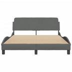 vidaXL Dark Gray Double Bed Frame with Headboard - Fabric Upholstered, Modern Wave Design, Strong Pine Wood and Metal Legs, Plywood Support Slats