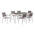 Pangea Home David 7-Piece Aluminum Frame Patio Dining Set in White/Gray