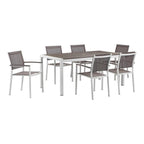 Pangea Home David 7-Piece Aluminum Frame Patio Dining Set in White/Gray
