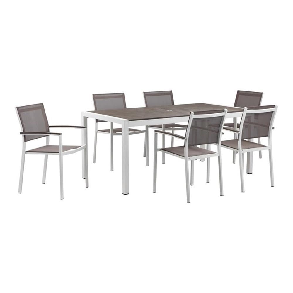 Pangea Home David 7-Piece Aluminum Frame Patio Dining Set in White/Gray