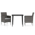 vidaXL Patio Dining Set 3 Piece, Outdoor Dining Set for 2, Table and Chair with Cushions, Dining Chair for Garden Backyard, Gray and Black