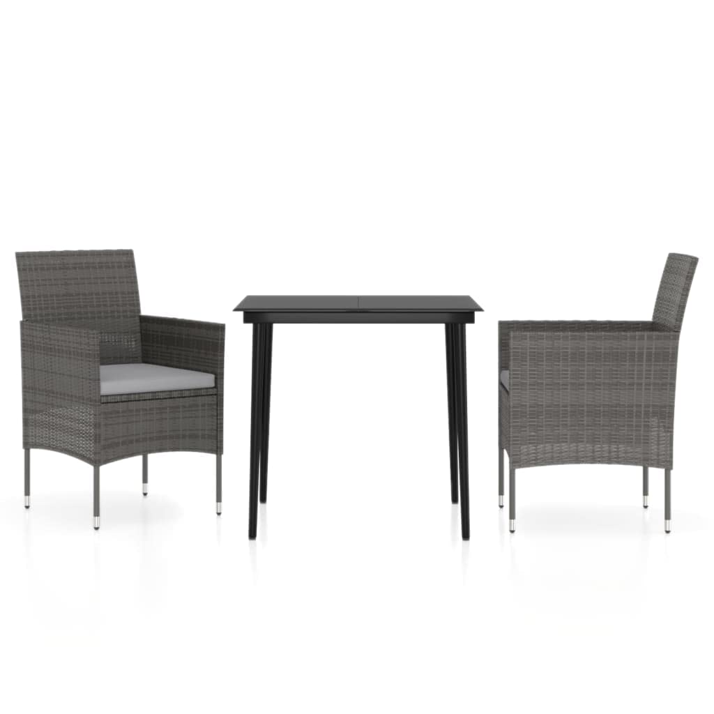 vidaXL Patio Dining Set 3 Piece, Outdoor Dining Set for 2, Table and Chair with Cushions, Dining Chair for Garden Backyard, Gray and Black