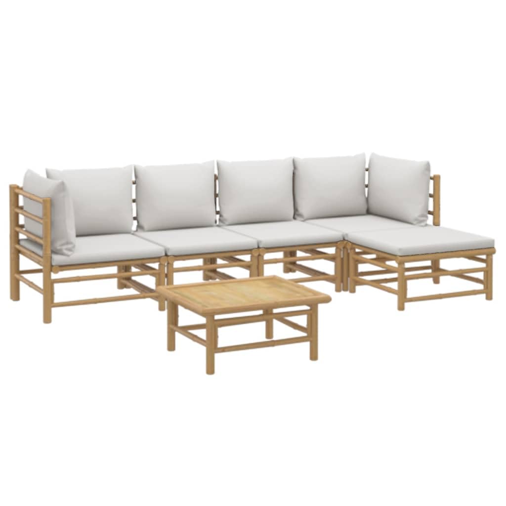 vidaXL Bamboo 6-Piece Patio Lounge Set with Light Gray Cushions - Comfortable Design with Backrest and Armrest - Flexible Configuration for Personalized Outdoor Layout
