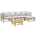 vidaXL Bamboo 6-Piece Patio Lounge Set with Light Gray Cushions - Comfortable Design with Backrest and Armrest - Flexible Configuration for Personalized Outdoor Layout
