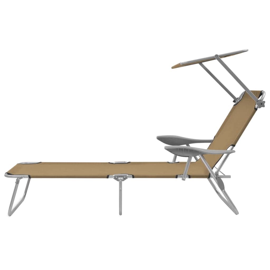 vidaXL Folding Sun Lounger, Folding Sunlounger with Adjustable Backrest, Sunbed with Canopy, Pool Lounge Chair for Outdoor Porch, Steel Taupe