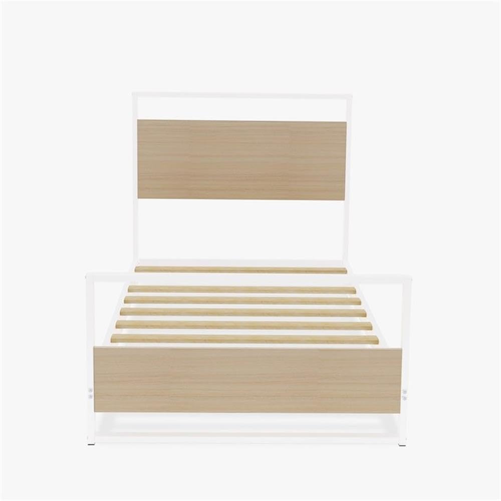 East West Furniture ERTBW02 Erie Wood Bed Frame with 4 Wood Legs - Lavish Bed in Powder Coating White Color and White Wood Laminate