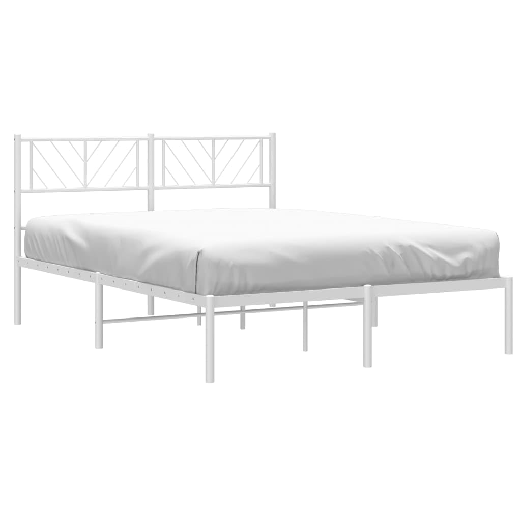 vidaXL White Metal Bed Frame with Supportive Headboard and Under-Bed Storage - Powder-Coated Steel Construction - 53.1x74.8 Mattress Compatible