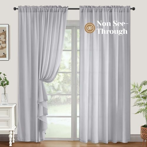 Homeideas Non-See-Through Light Grey Privacy Sheer Curtains 52 X 96 Inches Long 2 Panels Sheer Curtains Light Filtering Window Curtains Drapes For Bedroom Living Room
