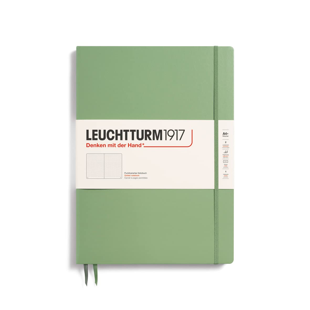 Leuchtturm1917 - Notebook Hardcover Master Slim A4+ - 123 Numbered Pages For Writing And Journaling (Sage, Dotted)