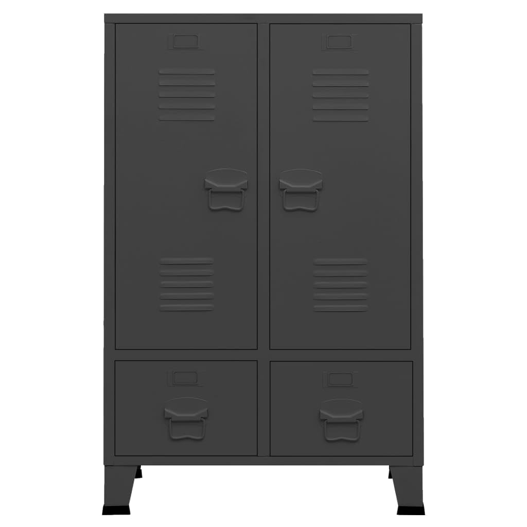 vidaXL Industrial-Style Wardrobe with Adjustable Shelves and Spacious Drawers - Anthracite Steel Storage Cabinet, 26.4&quot;x13.8&quot;x42.1&quot;