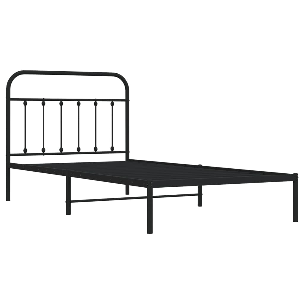 vidaXL 12 Inch Twin XL Metal Bed Frame with Headboard, No Box Spring Needed, Noise Free Platform Bed Frame with Steel Slats, Easy Assembly, Under Bed Storage, Minimalist, Black